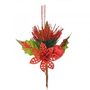 Елхови и борови клонки - Коледна декорация червена