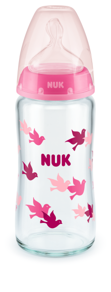 NUK - First Choice стъклено шише Temperature Control 240мл. със силиконов биберон за хранене 0-6мес. М