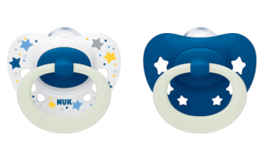 NUK - Биберон залъгалка силикон 6-18 мес. 2 бр. Signature Night + кутийка за съхранение и стерилизация в микровълнова
