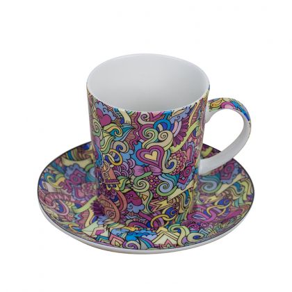New Wish Studio Porcelain - Абстракт сърца чаша + чинийка