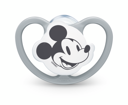 NUK - биберон залъгалка силикон 0-6 мес. 1бр Space Mickey + кутийка за съхранение и стерилизация в микровълнова.