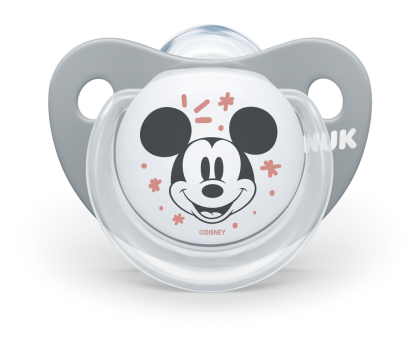 NUK - биберон залъгалка силикон 6-18мес. 1бр. MICKEY + кутийка за съхранение и стерилизация в микровълнова.