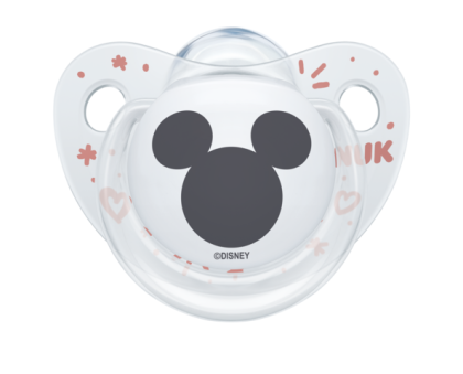 NUK - биберон залъгалка силикон 6-18мес. 1бр. MICKEY + кутийка за съхранение и стерилизация в микровълнова.