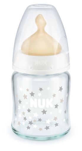 NUK - Стъклено шише Temperature Control  120 мл. каучук микс, 0-6 мес, р-р М - First Choice