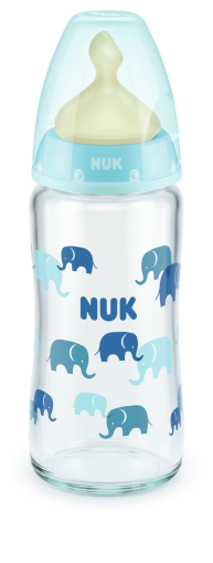 NUK - First Choice стъклено шише Temperature Control 240мл. с каучуков биберон за хранене 0-6мес. М