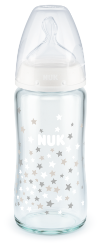 NUK - First Choice стъклено шише Temperature Control 240мл. със силиконов биберон за хранене 0-6мес. М