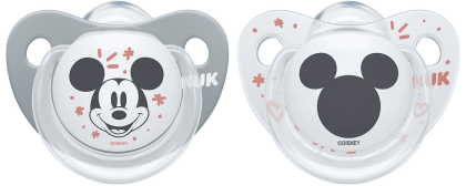 NUK - биберон залъгалка силикон 6-18 мес. 2бр MICKEY + кутийка за съхранение и стерилизация в микровълнова.