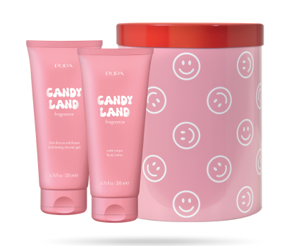 PUPA MILANO - HAPPY BOX   KIT 2  ЕКСФОЛИРАЩ ДУШ ГЕЛ   + МЛЯКО ЗА ТЯЛО  + МЕТАЛНА КУТИЯ/ 6 аромата. 200 & 200  ml