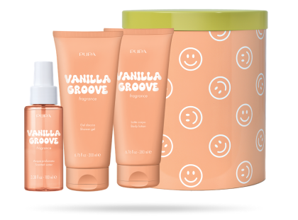 PUPA MILANO - HAPPY BOX  KIT 4 /  ДУШ ГЕЛ  + МЛЯКО ЗА ТЯЛО  + АРОМАТИЗИРАНА ВОДА + МЕТАЛНА КУТИЯ/ 6 аромата. 200 & 200 & 100  ml