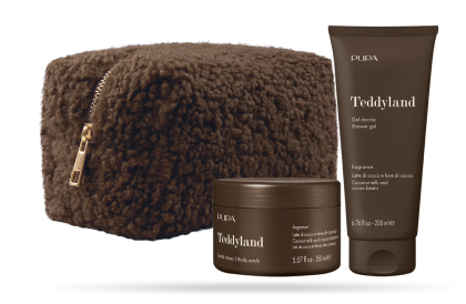 PUPA MILANO - TEDDYLAND  KIT 2-  ДУШ ГЕЛ + ЕКСФОЛИАНТ ЗА ТЯЛО + НЕСЕСЕР / 4 аромата. 