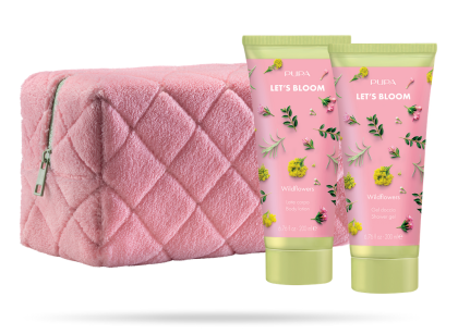 PUPA MILANO -  LET`S BLOOM  KIT 1  ДУШ ГЕЛ + МЛЯКО ЗА ТЯЛО  + НЕСЕСЕР/ 4 аромата. 200 & 200  ml