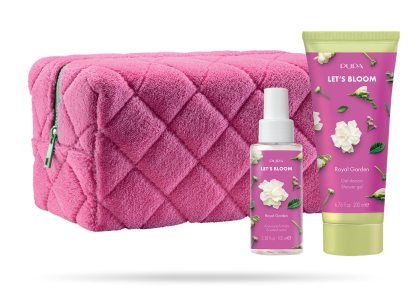 PUPA MILANO - LET`S BLOOM KIT 2  ДУШ ГЕЛ  + АРОМАТИЗИРАНА ВОДА + НЕСЕСЕР / 4 аромата. 200 & 100 & 100  ml