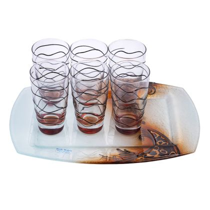Moda Mostra - Поднос Black Beauty + 6 чаши за вода