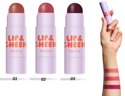 PUPA - LIP & CHEEK BLUSH & LIP BALM STICK  РУЖ ЗА УСТНИ И ЛИЦЕ И БАЛСАМ ЗА УСТНИ.  3 цвята  