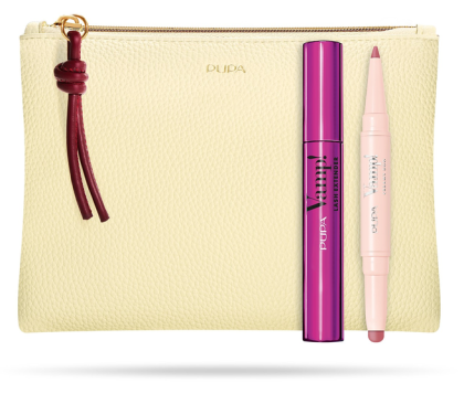 Pupa - VAMP! SET LASH EXTENDER MASCARA + VAMP CREAMY DUO LIPS 004 + FLAT CLUTCH /  Комплект  Спирала за 3D обем и удължаване,,  Молив контур устни и чанта тип „клъч“. 