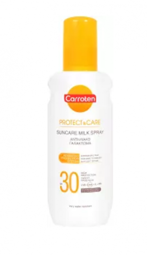 Carroten - Слънцезащитно спрей мляко за тяло с висока защита  SPF 30 - Protect & Care Suncare Milk Spray   SPF 30  200 ml.