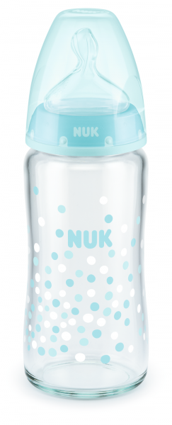 NUK - Стъклено шише 240 мл. силикон микс, 0-6 мес, р-р М - FC.