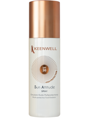 Keenwell - SUN ATTITUDE - Spray multi-protective fluid emulsion  SPF 30/ SPF 50 - Мултизащитна емулсия за тяло – спрей SPF 30/ SPF 50. 150 ml.