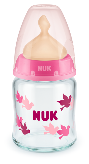 NUK - Стъклено шише Temperature Control  120 мл. каучук микс, 0-6 мес, р-р М - First Choice