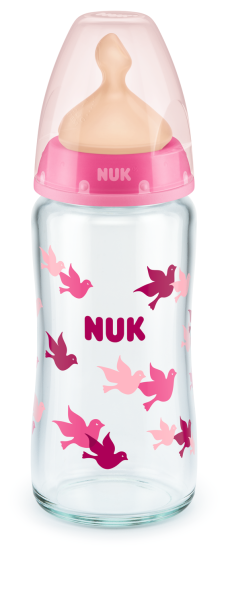 NUK - First Choice стъклено шише Temperature Control 240мл. с каучуков биберон за хранене 0-6мес. М