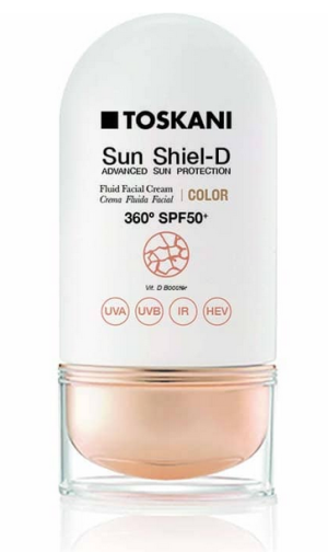 TOSKANI Cosmetics - Sun Shiel-D fluid facial cream spf 50+ COLOR / Слънцезащитен крем за лице с витамин D SPF 50 + с цвят. 50 ml