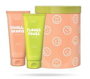 PUPA MILANO - HAPPY BOX   KIT 3  2 АРОМАТИЗИРАНИ ДУШ ГЕЛА   + МЕТАЛНА КУТИЯ/. 200 & 200 ml