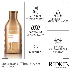 Redken All Soft - Хидратиращ и омекотяващ балсам за суха коса. 300 ml