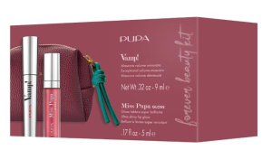 Pupa - VAMP! SET ! MASCARA + MISS PUPA GLOSS 304 + MINI POUCH Комплект  Спирала за изключителен обем и ефект на "Изкуствени мигли",  гланц за устни и  малка чантичка.